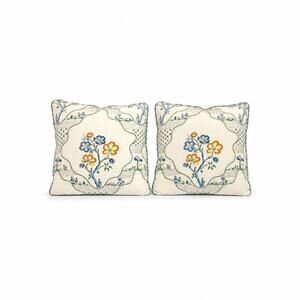 Pair of Custom Schumacher Marella Delft Embroidered Pillows 15x15 Down Inserts